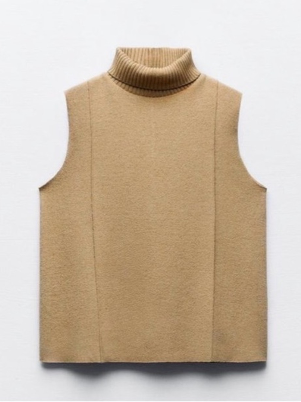 Zara Women’s Sleeveless Turtleneck Sweater in Camel, size S